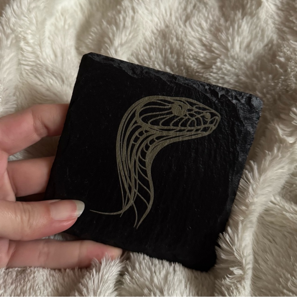 Black Slate Coaster with Gold Snake Design